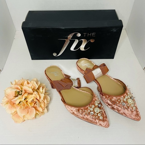 The Fix Women's Porter Pointed Toe Ankle Wrap Flat Slide Pearls Sorbet - Picture 2 of 10